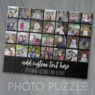 28 Photo Collage Grid - 2 Text boxes - black white Jigsaw Puzzle