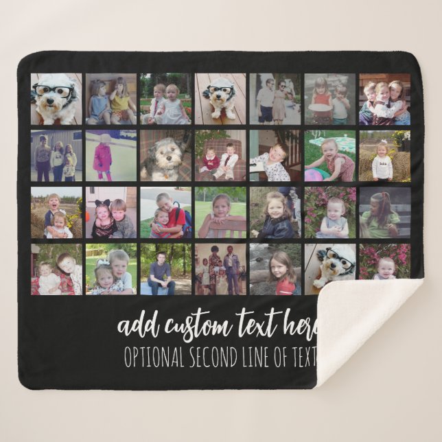 28 Photo Collage Grid - 2 Text boxes - black white Sherpa Blanket (Front (Horizontal))