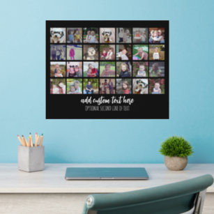 28 Photo Collage Grid - 2 Text boxes - black white Wall Decal