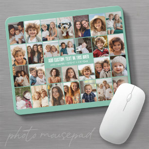 28 Photo Collage Grid - 2 Text boxes - Green Mouse Pad