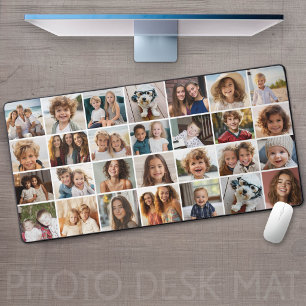 28 Photo Collage Grid - Modern, Minimal White Desk Mat