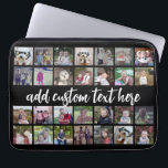 28 Photo Collage Grid - Script Text - black white Laptop Sleeve<br><div class="desc">Use 28 SQUARE photos to create a personal photo collage. This modern, clean layout includes a text block in a modern script font to add a family name or a name. The background colour can be changed in the customize area. ***For best results for this multi photo layout - crop...</div>