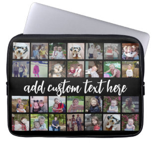 28 Photo Collage Grid - Script Text - black white Laptop Sleeve