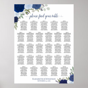 28 Table Blue Boho Floral Wedding Seating Chart