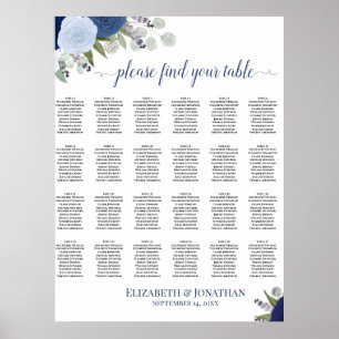 28 Table Blue Boho Floral Wedding Seating Chart