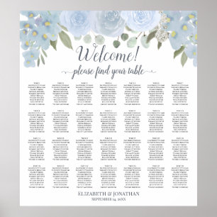 28 Table Dusty Blue Floral Boho Chic Seating Chart
