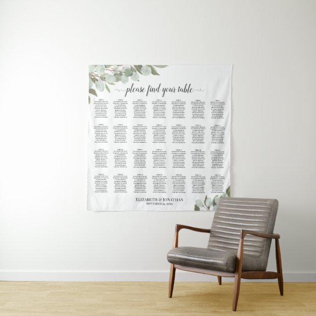 28 Table Elegant Eucalyptus Wedding Seating Chart  Tapestry (In Situ)