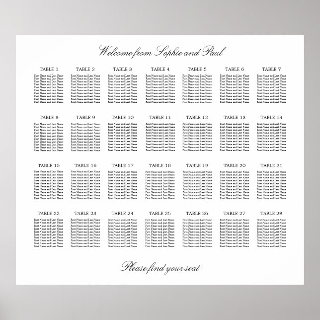 28 Table Elegant Minimalist Seating Chart (Front)