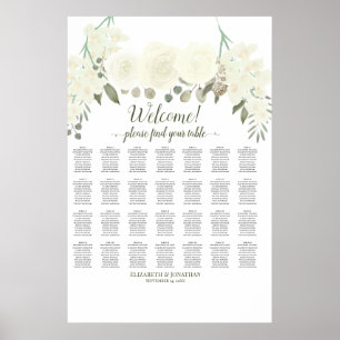 28 Table Ivory White Roses Wedding Seating Chart
