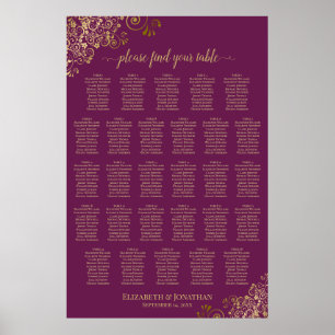 28 Table Magenta Plum & Gold Seating Chart