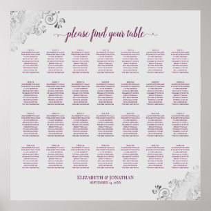 28 Table Wedding Seating Chart Cassis on Grey