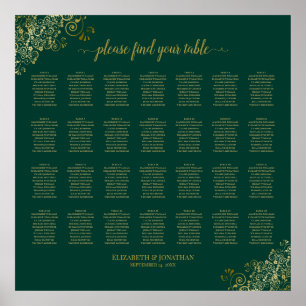 28 Table Wedding Seating Chart Emerald Green Gold