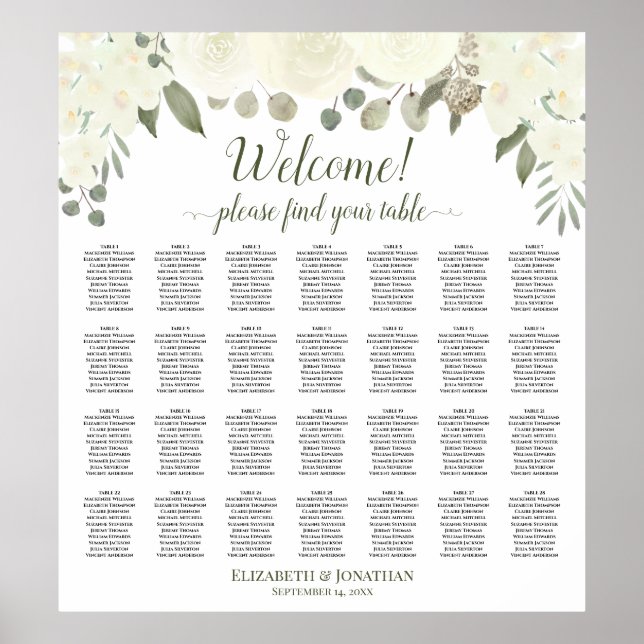 28 Tableau Sièges Mariages de roses blanches ivoir (Devant)