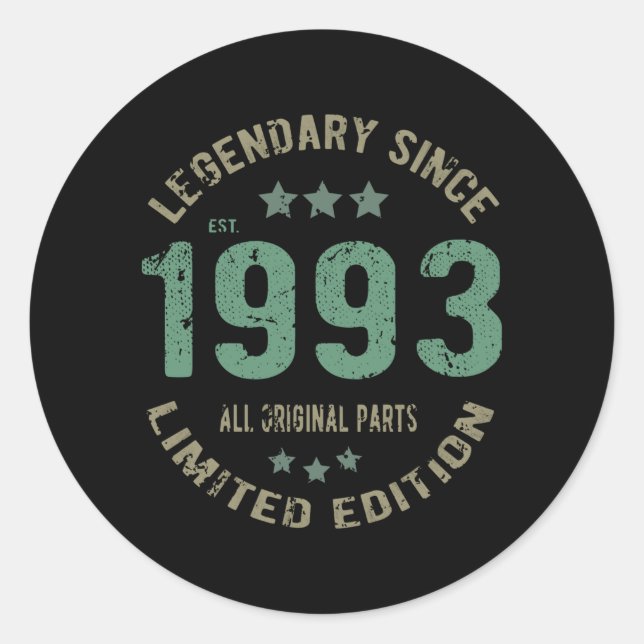 28 Year Old Bday 1993 Legend Since 28th Birthday Classic Round Sticker (Front)