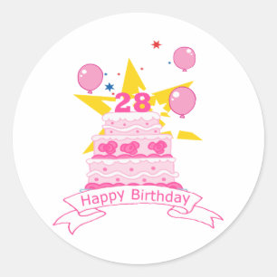 28 Year Old Birthday Cake Classic Round Sticker