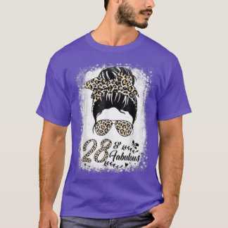 28 Years Old Fabulous Messy Bun Leopard 28th Birth T-Shirt