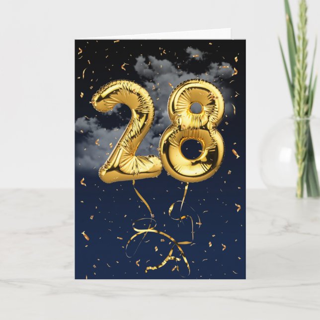 28e Anniversaire Gold Mylar Balloon et carte Confe (Devant)