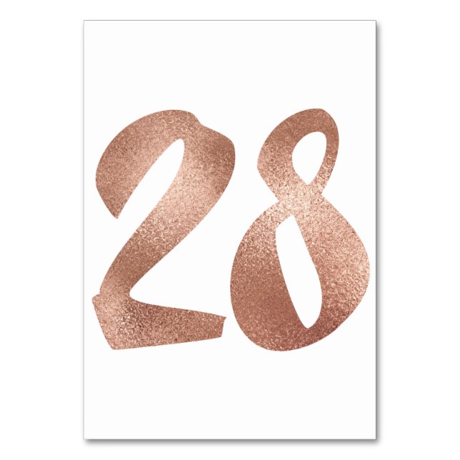 28Table  Number White Metallic Pink Rose Gold Table Number (Front)