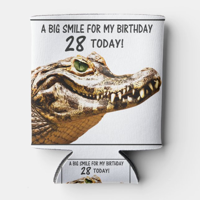 28th Birthday Alligator Smile Can Cooler (Front)