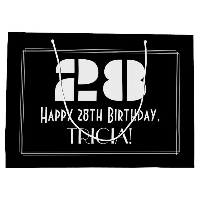 28th Birthday ~ Art Deco Inspired Look "28" + Name Large Gift Bag (Back)
