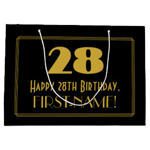 28th Birthday — Art Deco Inspired Look "28" & Name Large Gift Bag
