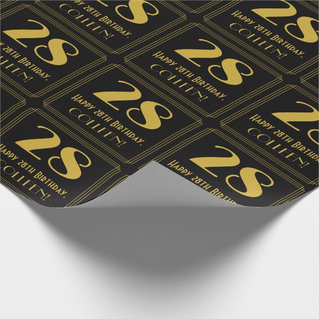 28th Birthday ~ Art Deco Inspired Look "28", Name Wrapping Paper (Corner)