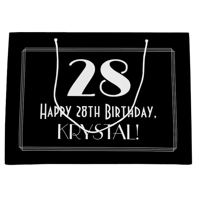 28th Birthday: Art Deco Inspired Style "28", Name Large Gift Bag (Front)