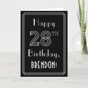 28th Birthday: Art Deco Style # 28 & Custom Name Card