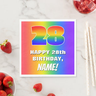 28th Birthday: Colourful, Fun Rainbow Pattern # 28 Napkin