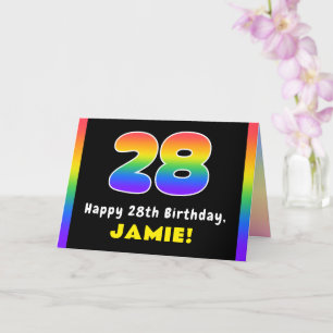 28th Birthday: Colourful Rainbow # 28, Custom Name Card