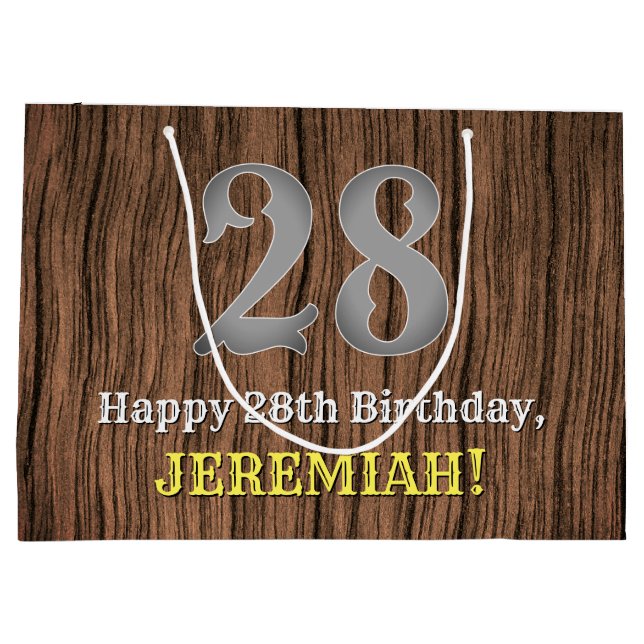 28th Birthday: Country Western Inspired Look, Name Large Gift Bag (Back)