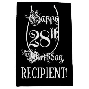 28th Birthday: Fancy, Elegant Script + Custom Name Medium Gift Bag