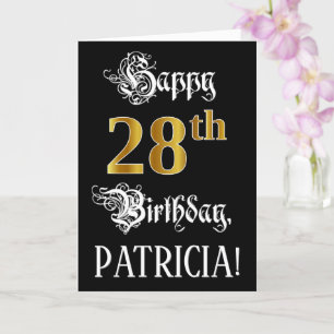 28th Birthday — Fancy Script; Faux Gold Look; Name Card