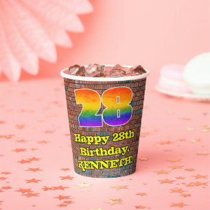 28th Birthday: Fun Graffiti-Inspired Rainbow 28 Paper Cups