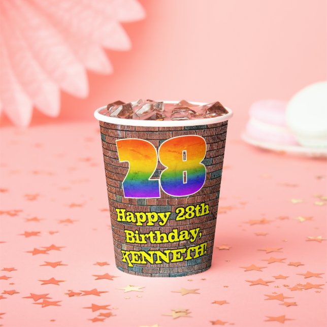 28th Birthday: Fun Graffiti-Inspired Rainbow 28 Paper Cups (Insitu)