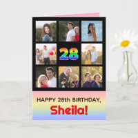 28th Birthday: Fun Rainbow #, Custom Photos + Name