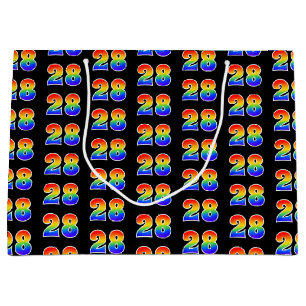 28th Birthday: Fun Rainbow Event Number 28 Pattern Large Gift Bag