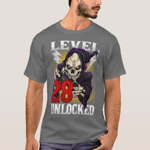 28th Birthday Gamer Skeleton Level 28 Unlocked Gam T-Shirt