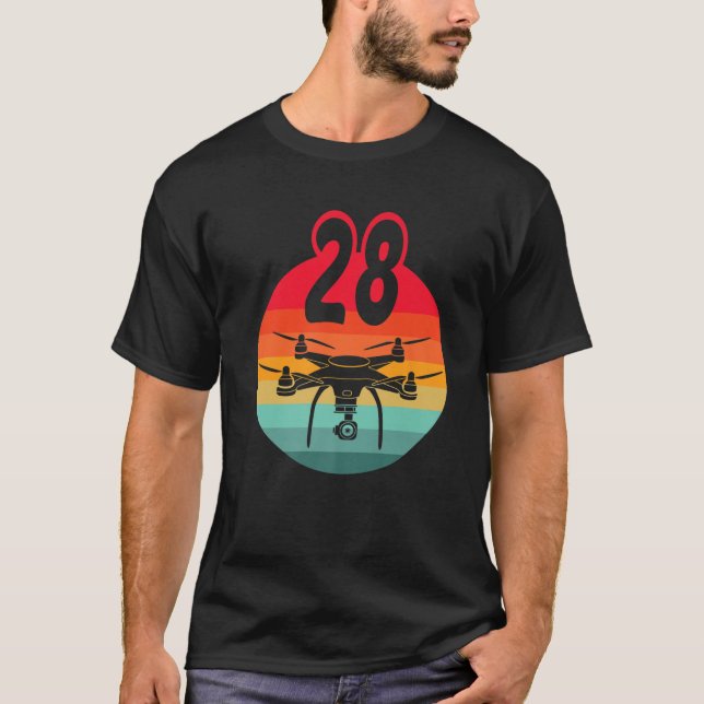 28Th Birthday I Retro Remote Control Drones With C T-Shirt (Front)