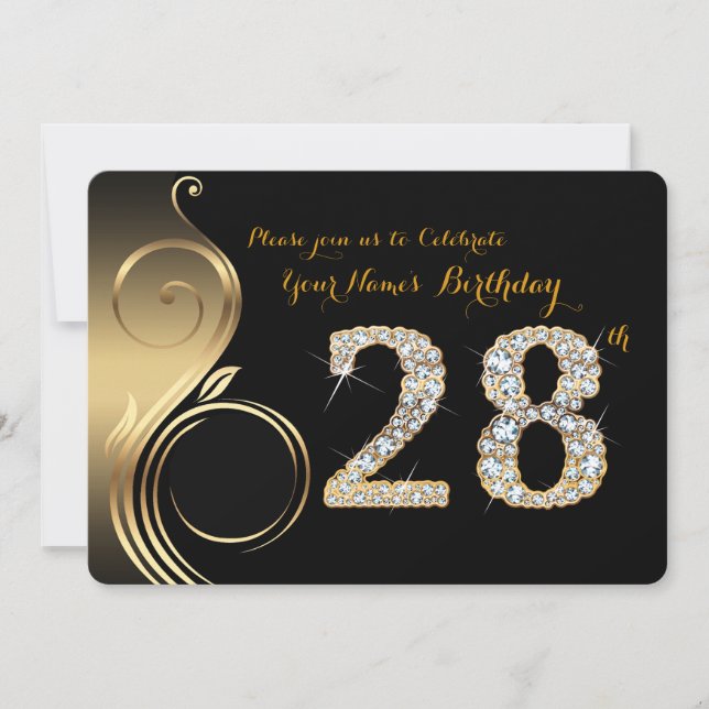 28th,Birthday Invitation,Number Diamond,Photo Invitation (Front)