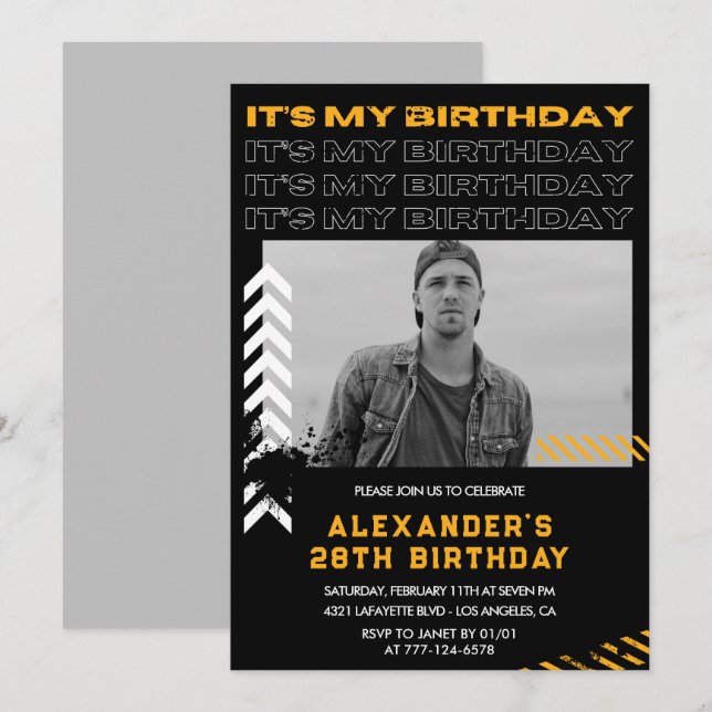 28th birthday invitations Men Photo Spray paint (Front/Back)