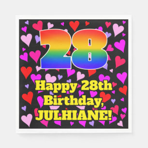 28th Birthday: Loving Hearts Pattern, Rainbow # 28 Napkin