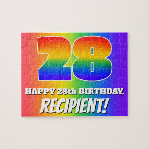 28th Birthday — Multicolored Rainbow Pattern “28” Jigsaw Puzzle