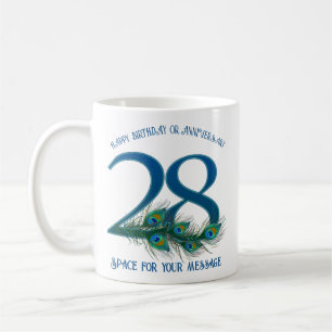 28th Birthday Or Anniversary Peacock Feather Coffee Mug