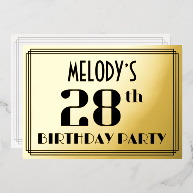 28th Birthday Party: Art Deco Look “28” and Name (Front/Back)
