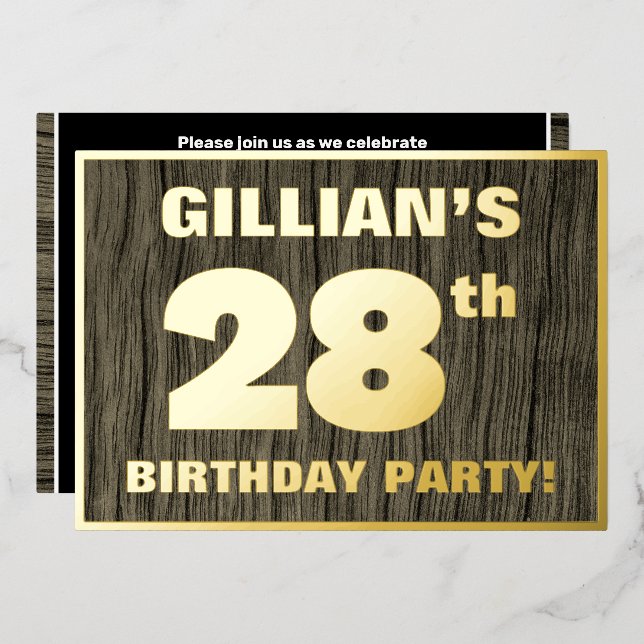28th Birthday Party: Bold, Faux Wood Grain Pattern (Front/Back)