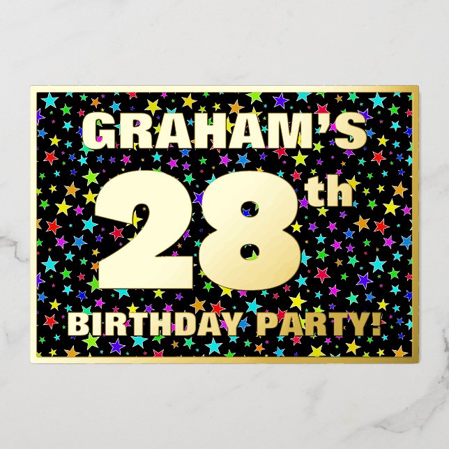 28th Birthday Party — Fun, Colourful Stars Pattern (Front)