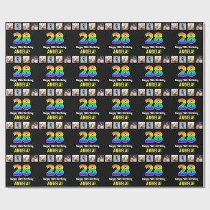 28th Birthday: Rainbow “28“; Custom Photos & Name Wrapping Paper