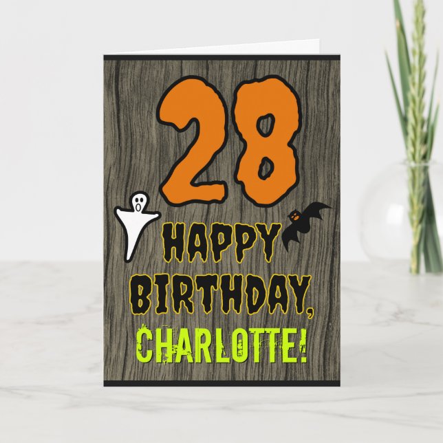 28th Birthday: Spooky Halloween Theme, Custom Name Card (Front)