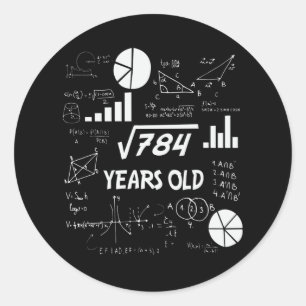 28th Birthday Square Root Math 28 Years Old Bday Classic Round Sticker